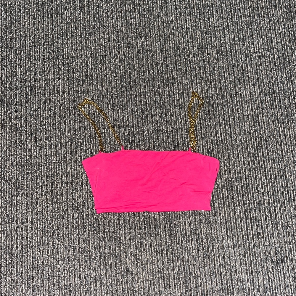 Pink crop top with gold chain straps